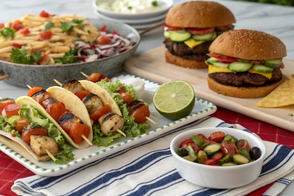 A Variety Of Themed Cookout Dishes