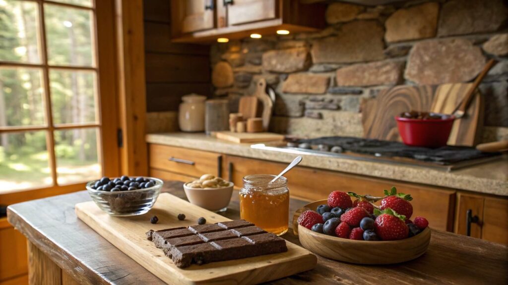 Ingredients for chocolate peanut butter dessert displayed neatly on a table