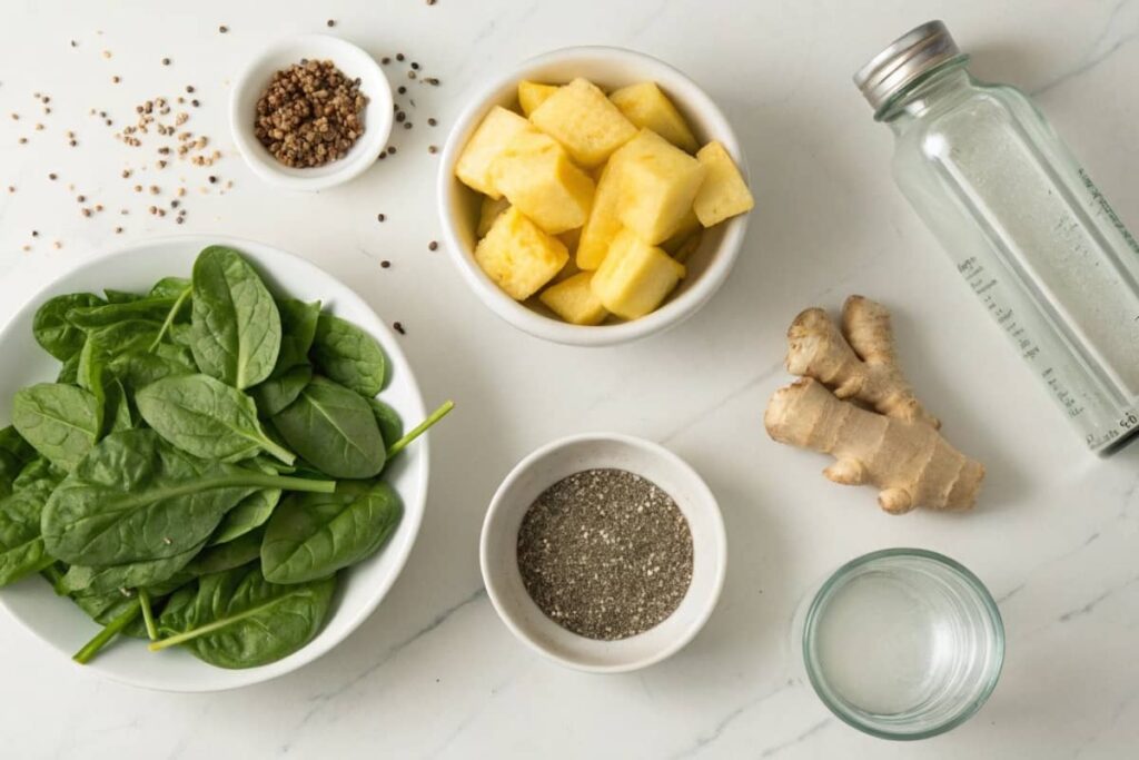 Detox Smoothie Ingredients Laid Out On A Countertop (1)