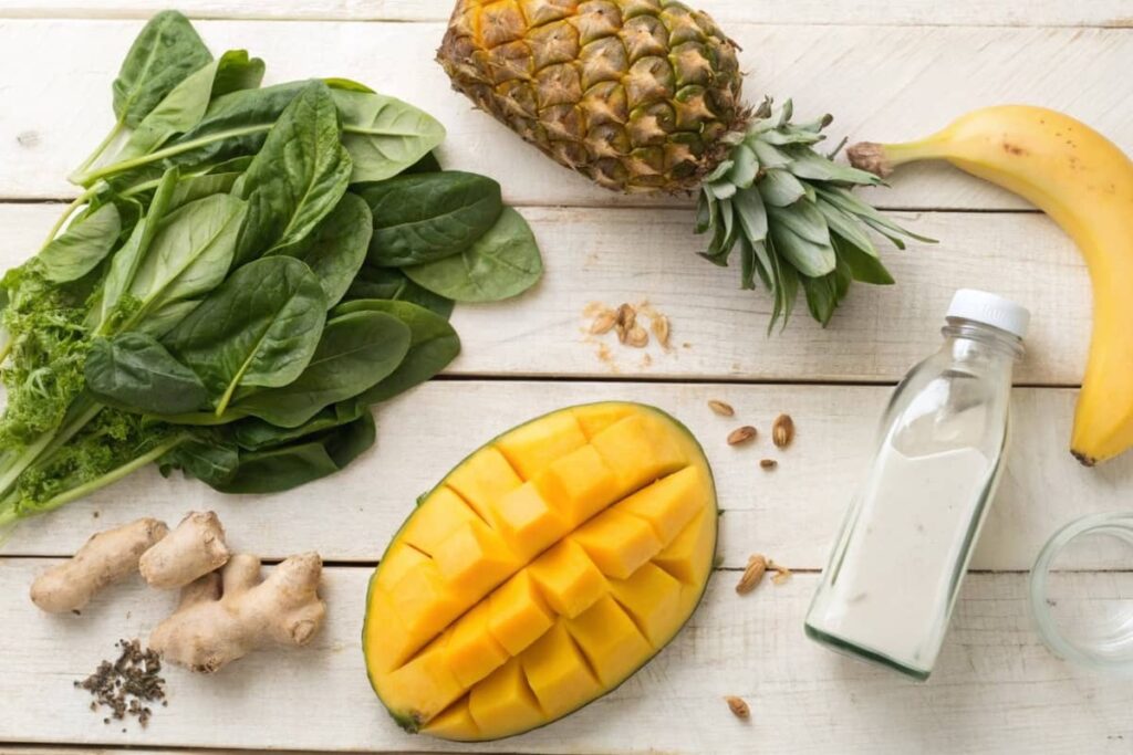 Fresh Ingredients For Detox Island Green Smoothie Laid On A Table