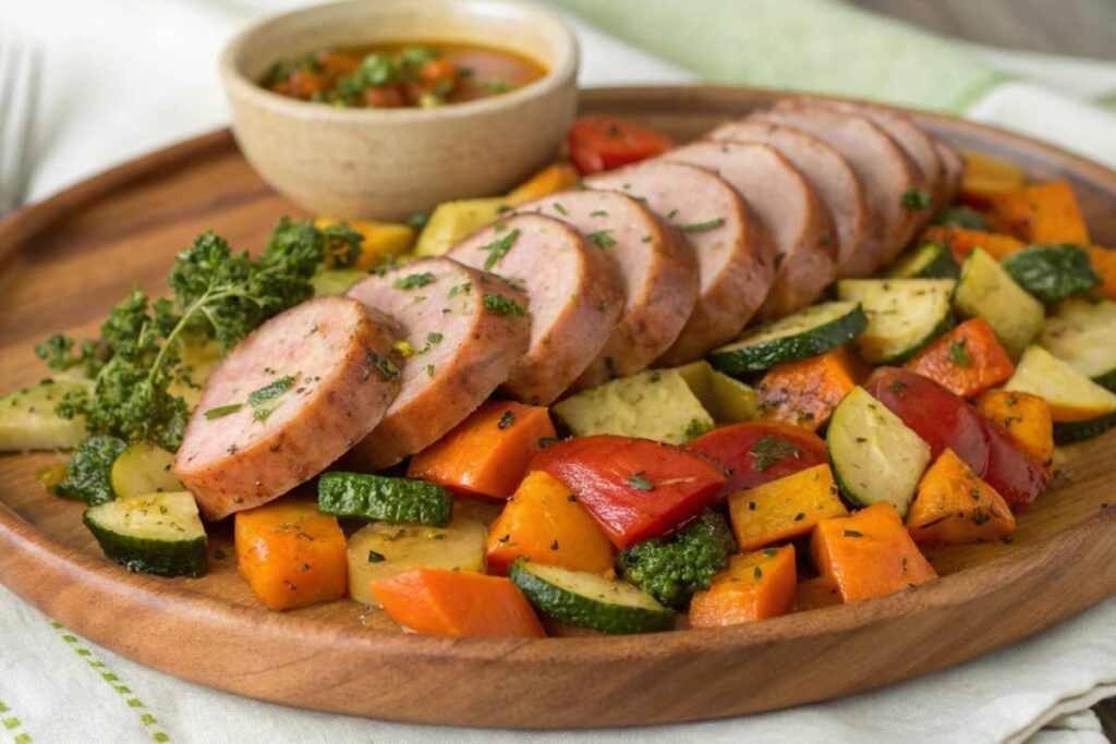 Healthier Kielbasa With Sweet Potatoes And Vegetables