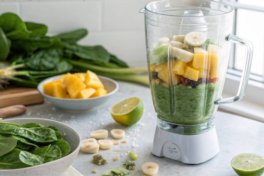 Ingredients Blending In A Blender For A Detox Island Green Smoothie